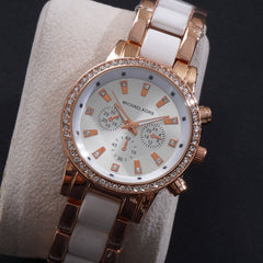 Women Chain Wrist Watch MK Rosegold White