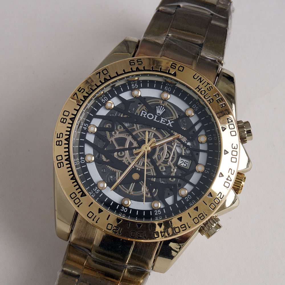 Mens Chain Wrist Watch Golden