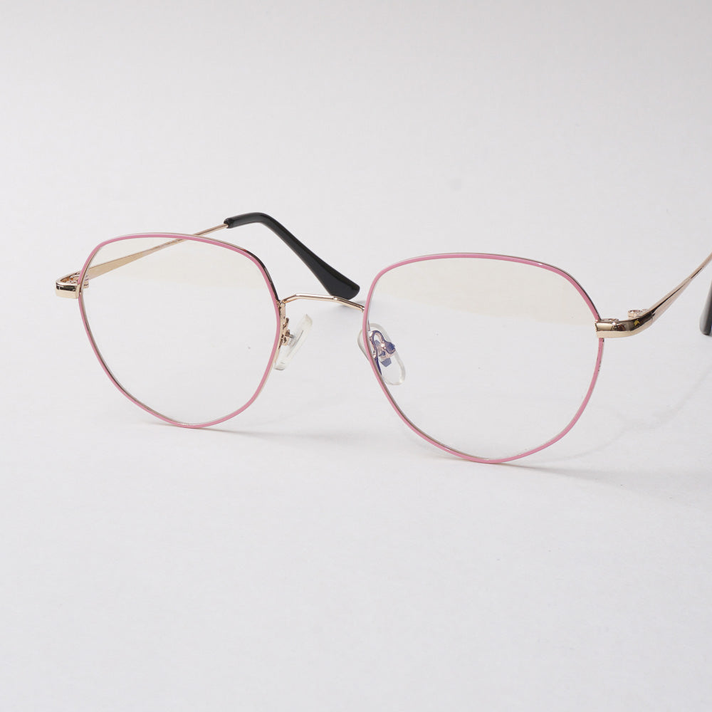 Pink Shade With Golden Metal Optical Frame For Men & Women