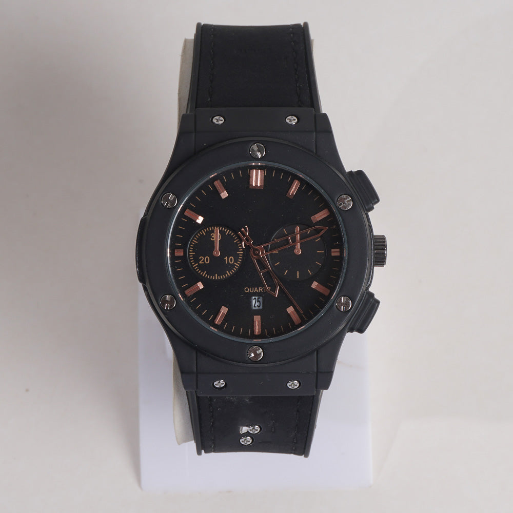 Men Wrist Watch Black Straps with Rosegold Dial