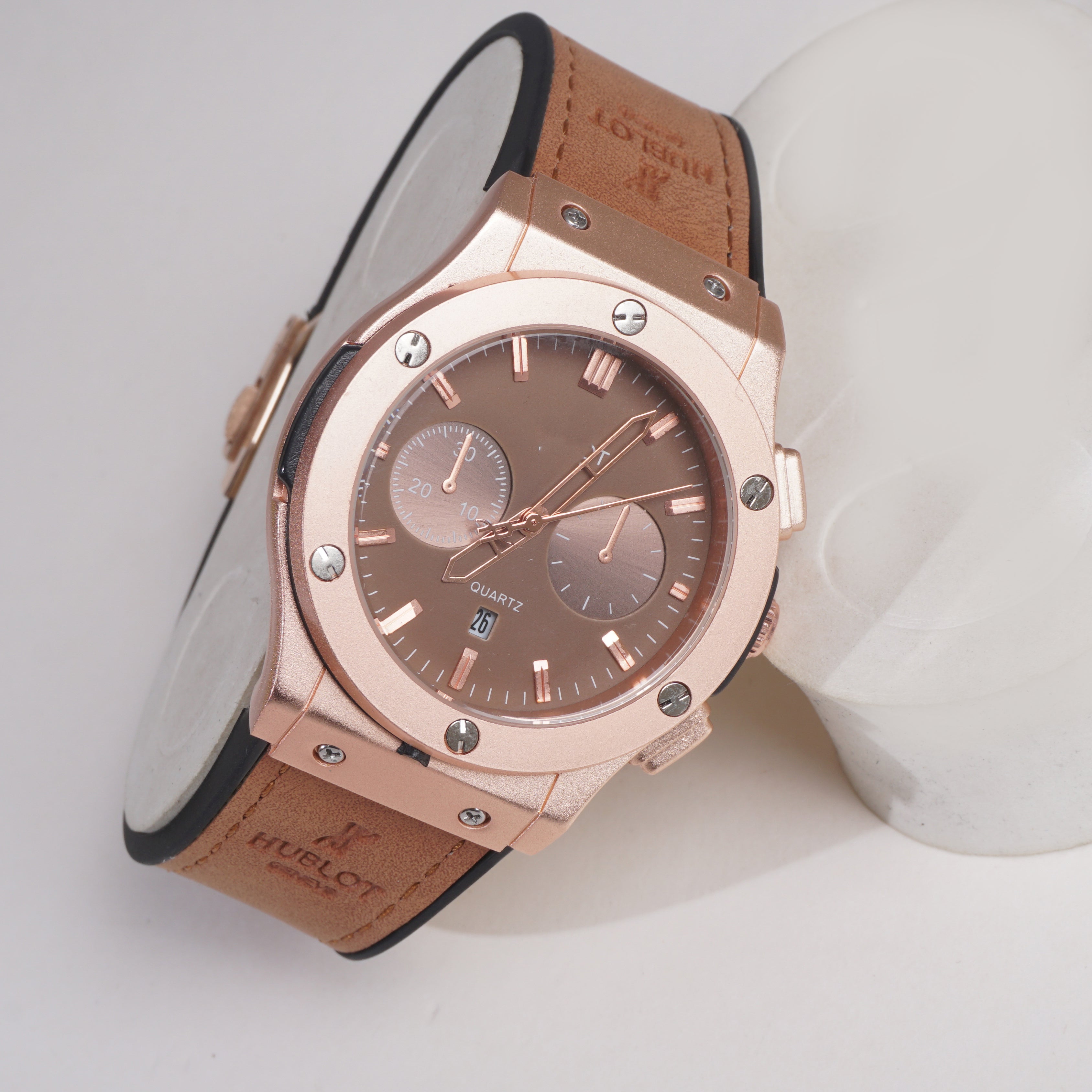 Men Wrist Watch Brown Straps with Rosegold Dial Br