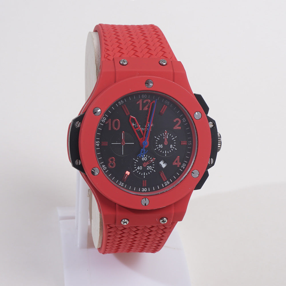 Men Casual Watch Red Dial with Red Strap