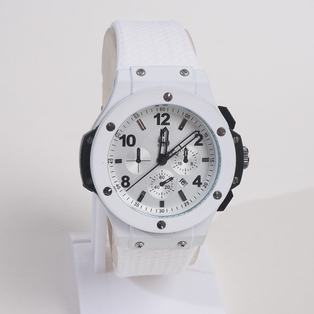 Men Casual Watch White Dial with White Strap