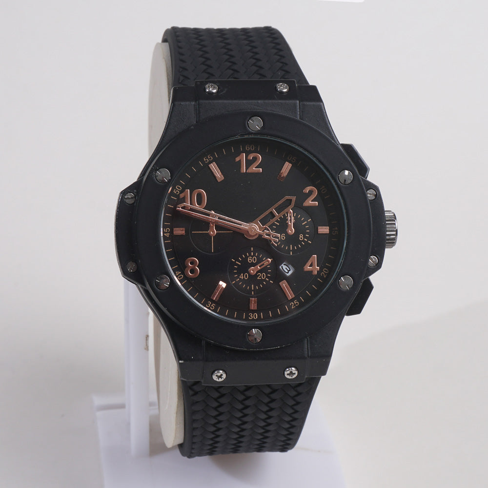 Men Casual Watch Black Dial with Black Strap