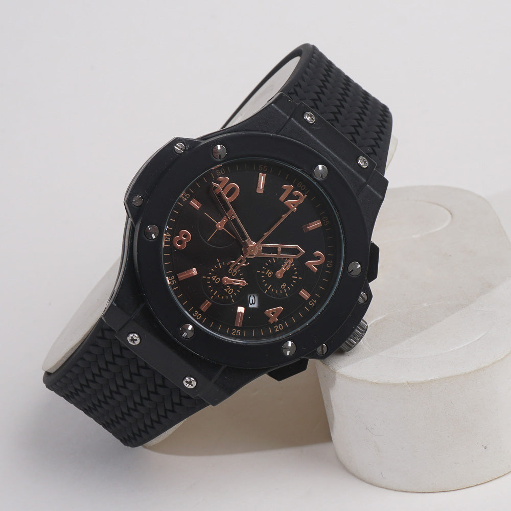 Men Casual Watch Black Dial with Black Strap