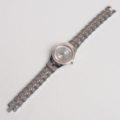 Women Stylish Chain Wrist Watch Rosegold & Silver With White Dial