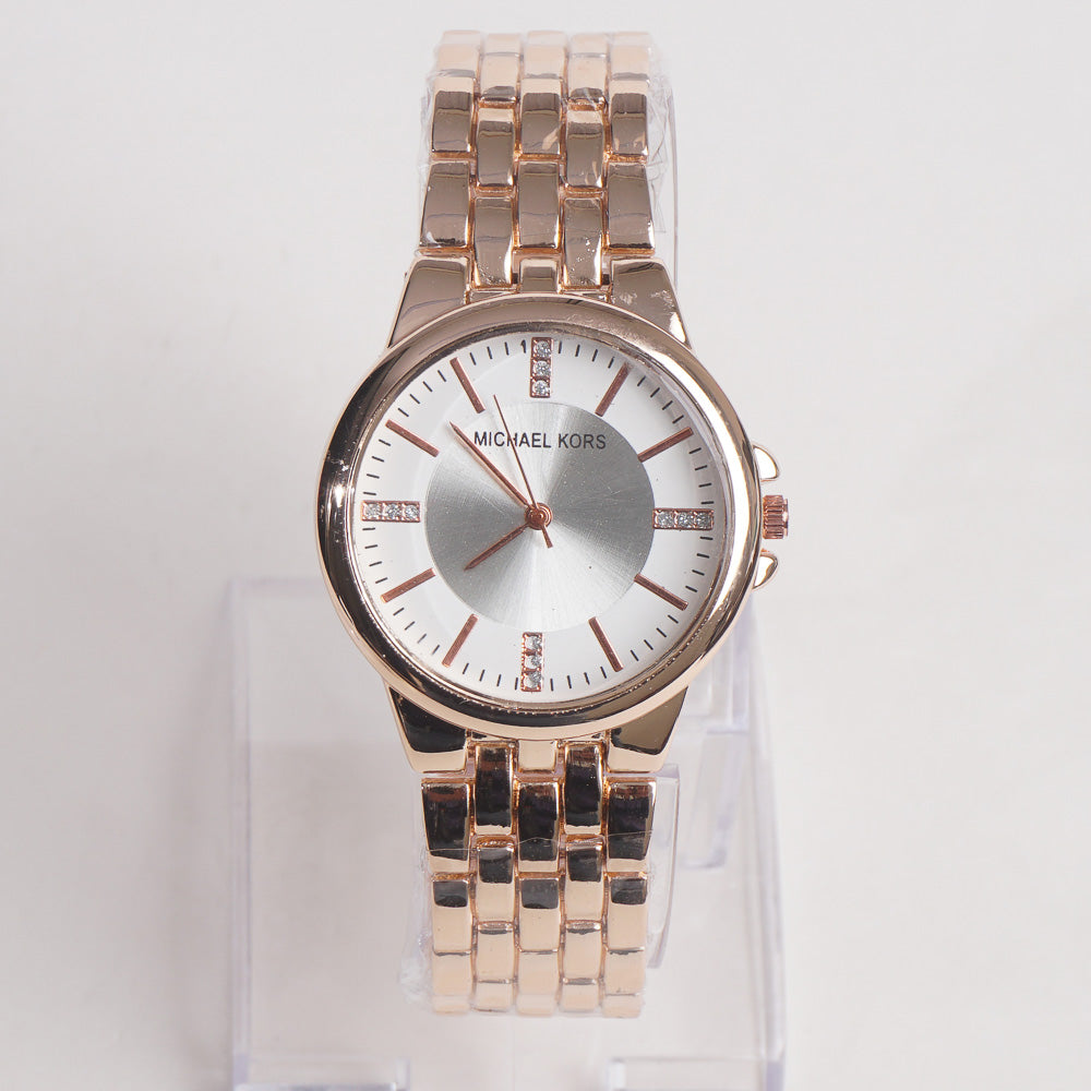 Women Stylish Chain Wrist Watch Rosegold With White Dial