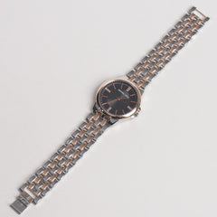 Women Stylish Chain Wrist Watch Rosegold & Silver With Black Dial