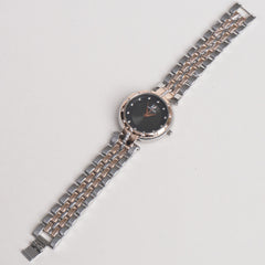 Women Stylish Chain Wrist Watch Rosegold & Silver With Black Dial