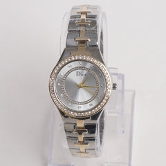 Women Stylish Chain Wrist Watch Golden & Silver With White Dial