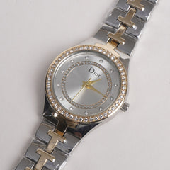 Women Stylish Chain Wrist Watch Golden & Silver With White Dial