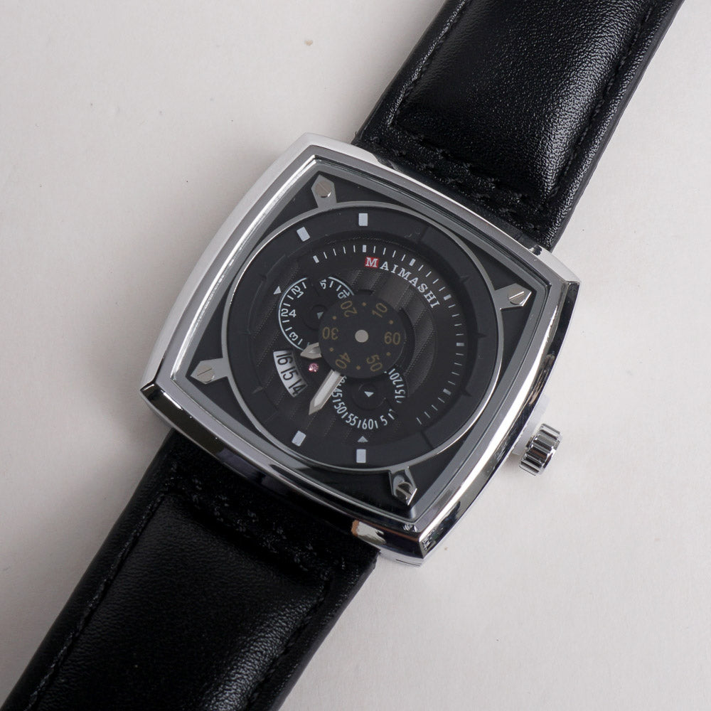 Men Maimashi Watch Silver Dial With Black Strap