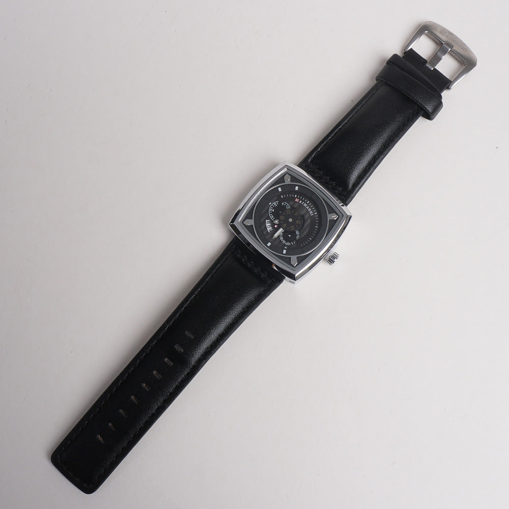 Men Maimashi Watch Silver Dial With Black Strap