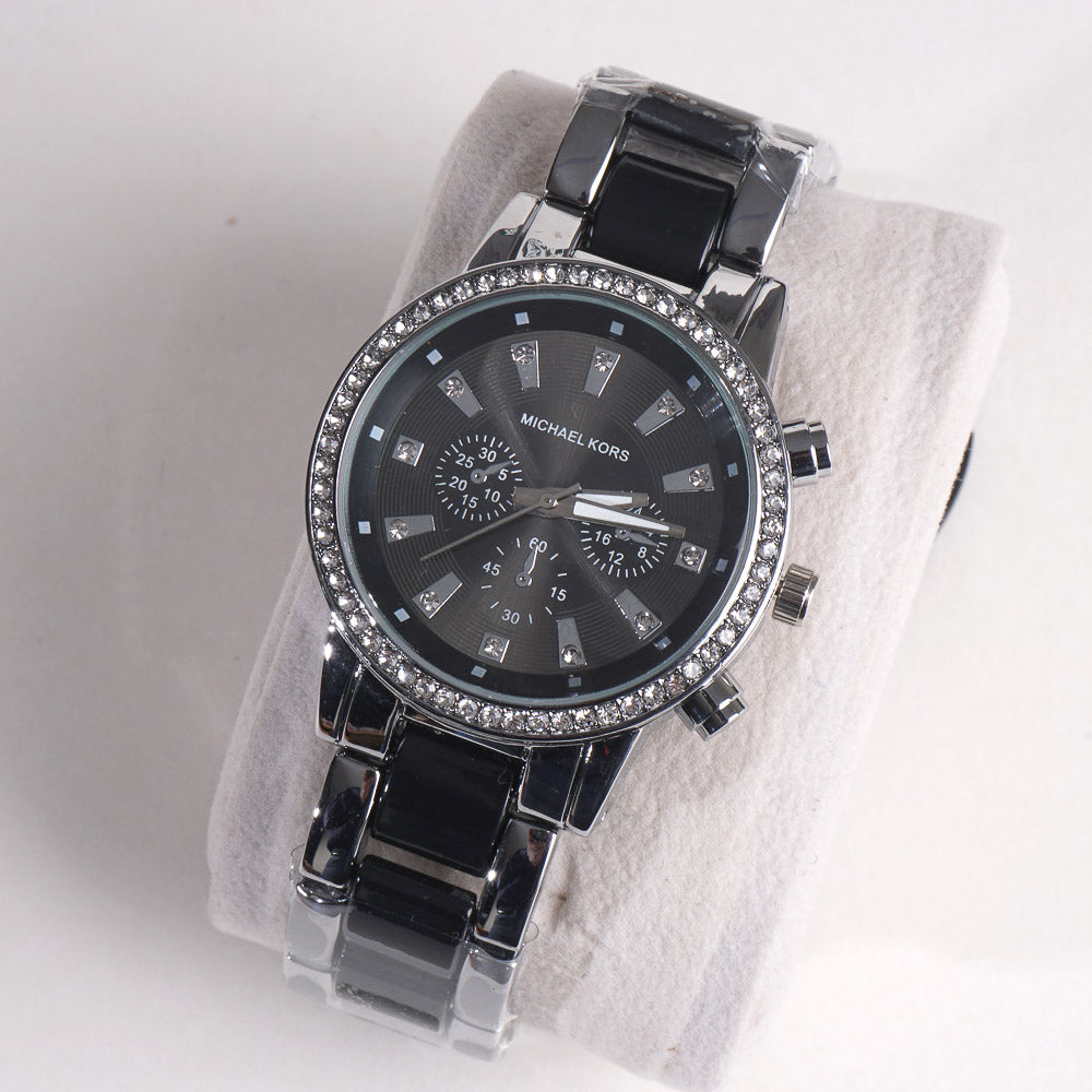 Women Chain Wrist Watch MK Silver Black