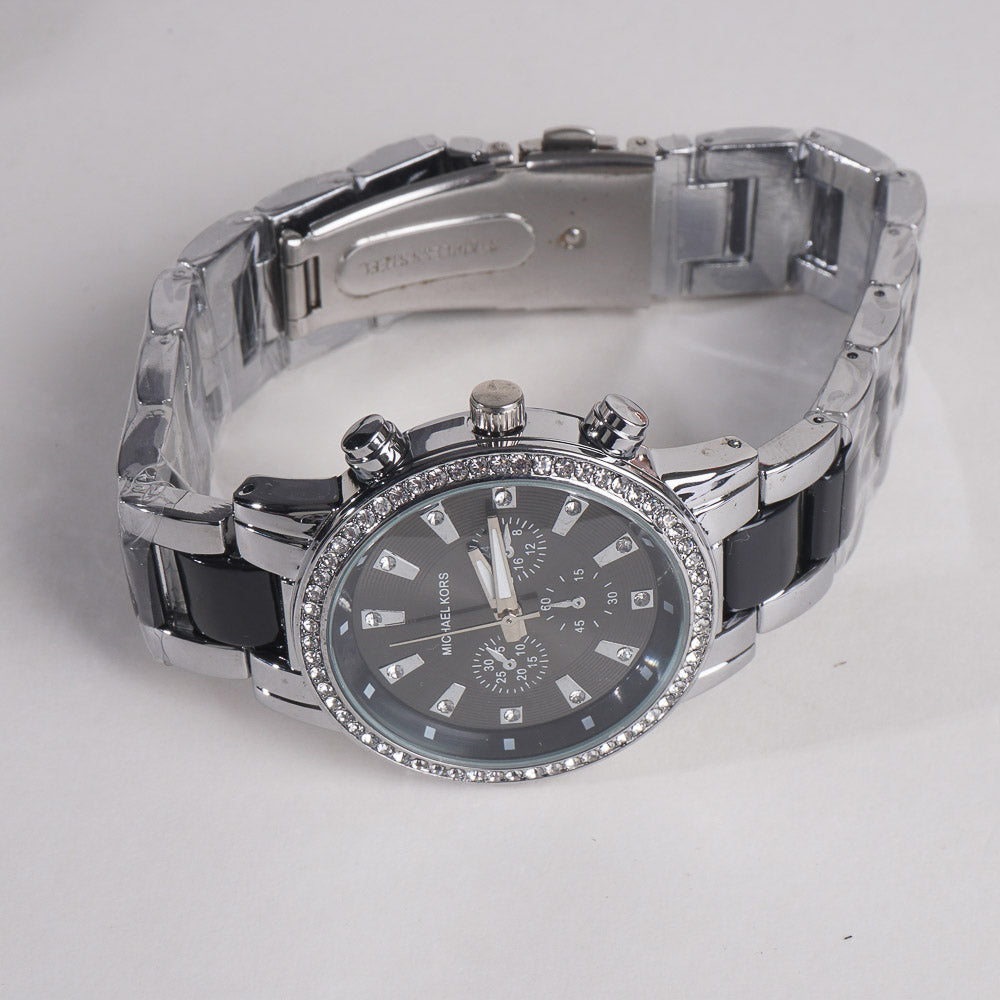 Women Chain Wrist Watch MK Silver Black