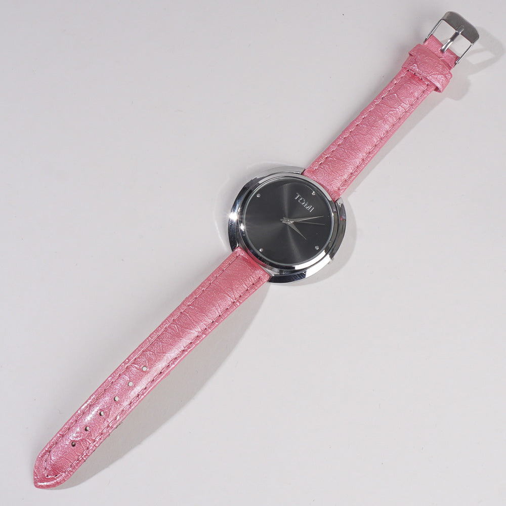 Women Wrist Watch Pink Strap Silver Dial