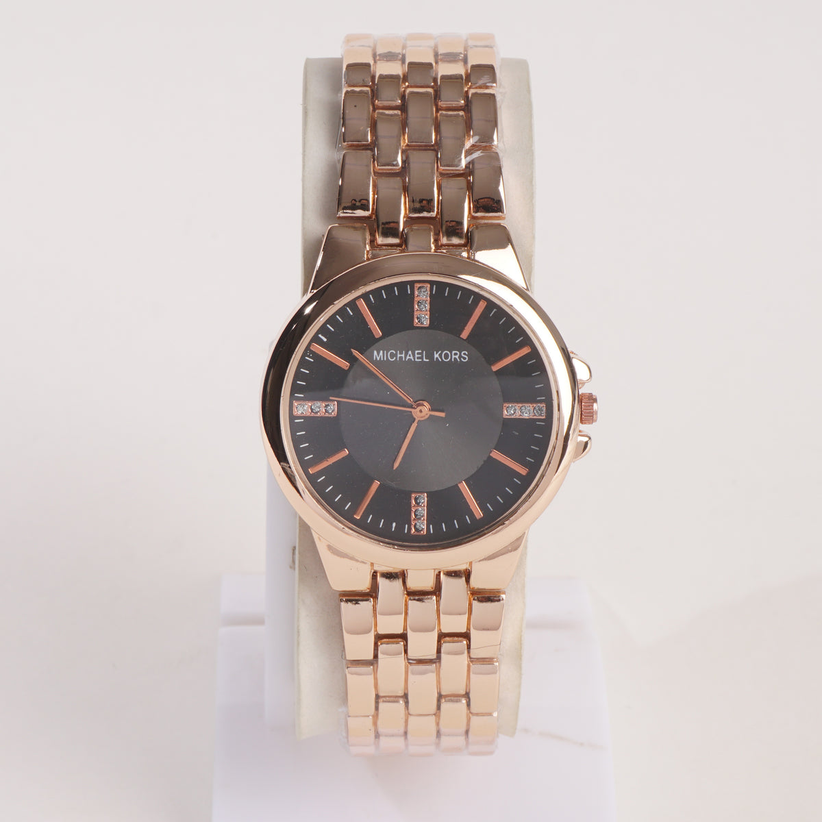 Women Stylish Chain Wrist Watch Rosegold With Black Dial