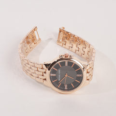 Women Stylish Chain Wrist Watch Rosegold With Black Dial