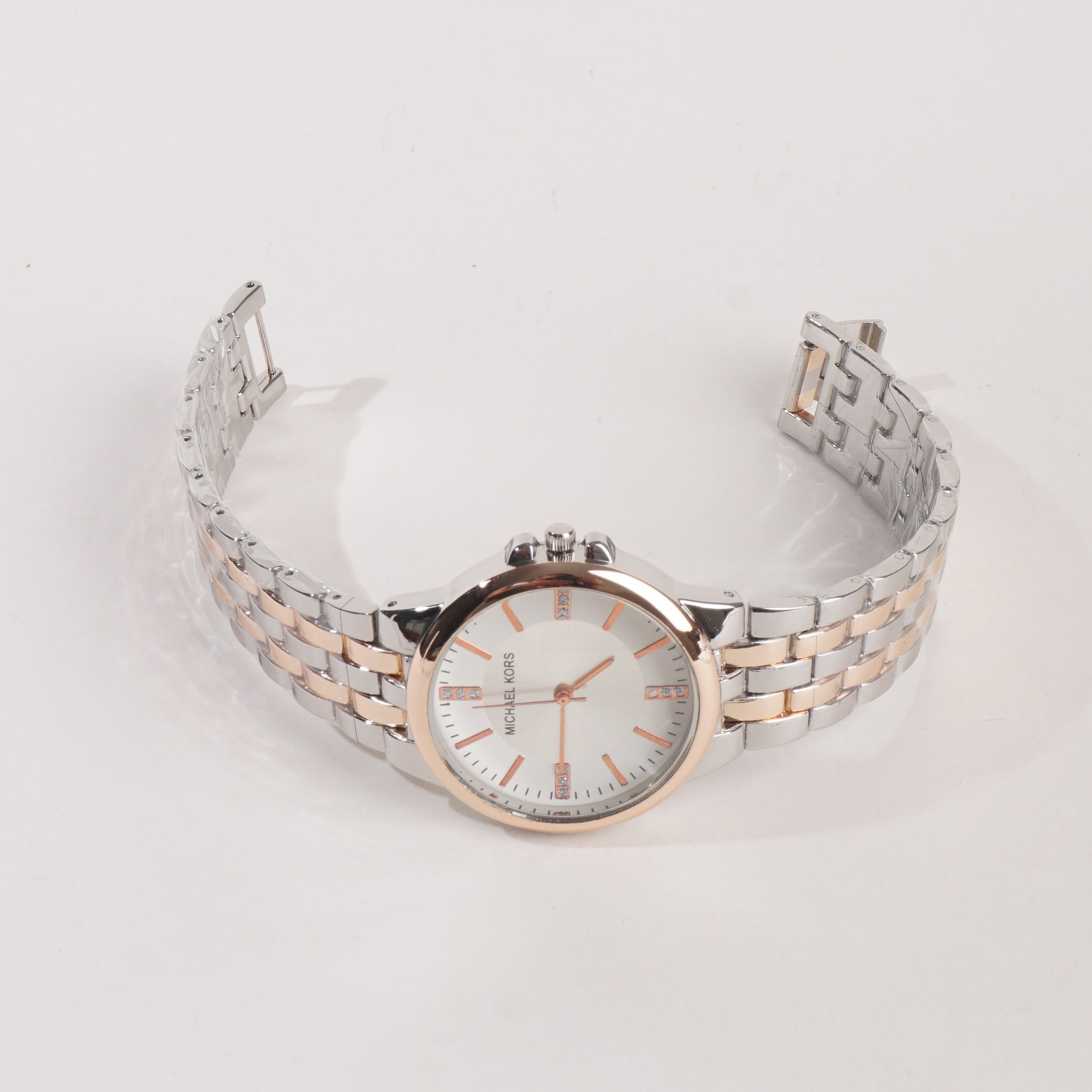 Two Tone Women Wrist Watch Silver With White Dial