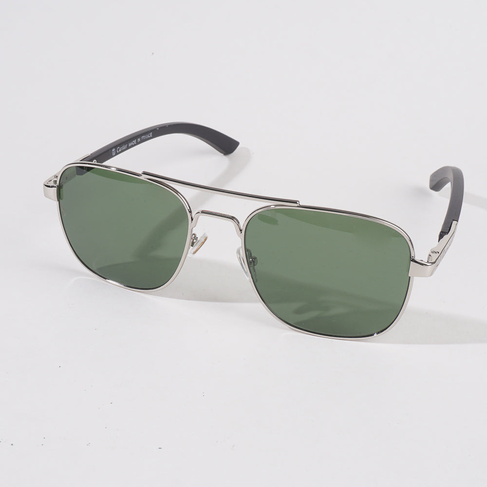 Silver Frame Sunglasses with Green Shade