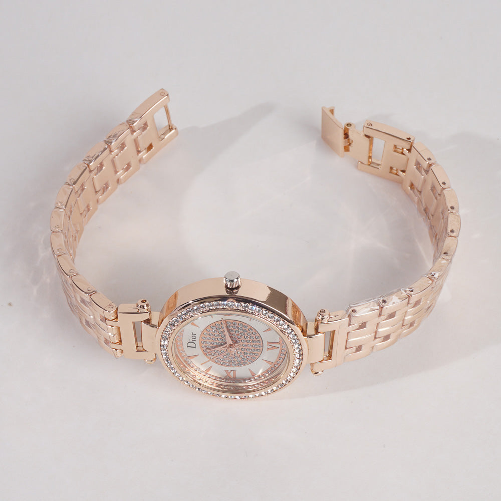 Women Stylish Chain Wrist Watch Rosegold
