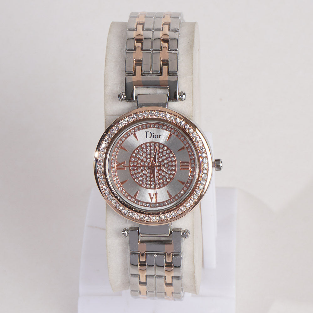 Two Tone Women Stylish Chain Wrist Watch Silver&Rosegold