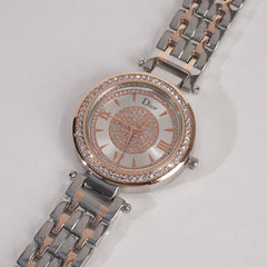 Two Tone Women Stylish Chain Wrist Watch Silver&Rosegold