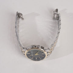 Two Tone Women Wrist Watch Silver With Black Dial