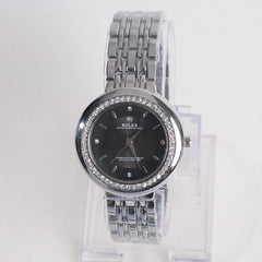 Women Chain Wrist Watch Silver With Black Dial R