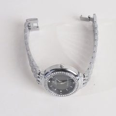 Women Chain Wrist Watch Silver With Black Dial R
