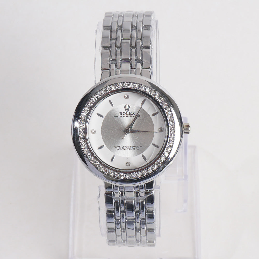 Women Chain Wrist Watch Silver With White Dial R