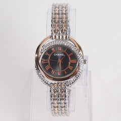 Women Chain Wrist Watch Two Tone With Black Dial C