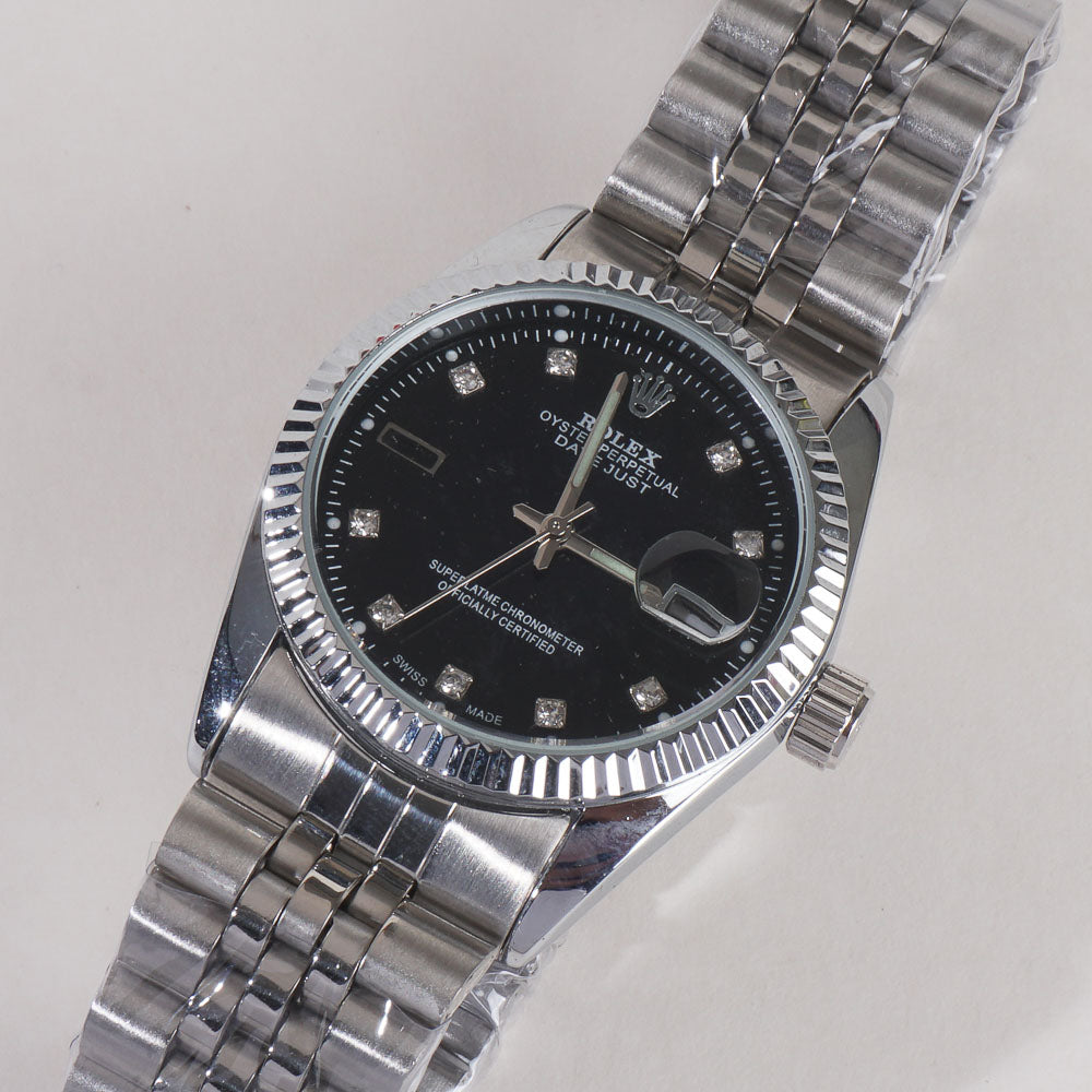 Women Chain Wrist Watch Silver R Black