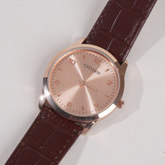 Men Wrist Watch Rosegold Dial With Maroon Strap C