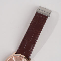 Men Wrist Watch Rosegold Dial With Maroon Strap C