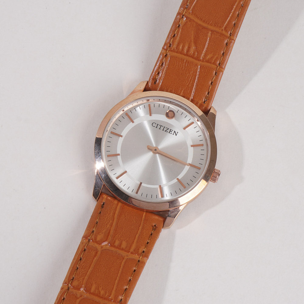 Men Wrist Watch Rosegold Dial With Orange Strap C