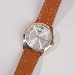 Men Wrist Watch Rosegold Dial With Orange Strap C