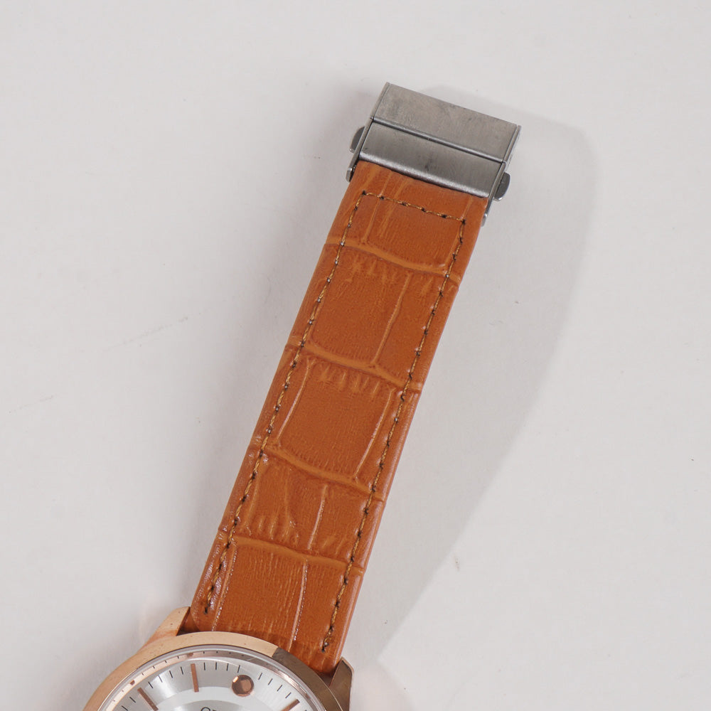 Men Wrist Watch Rosegold Dial With Orange Strap C