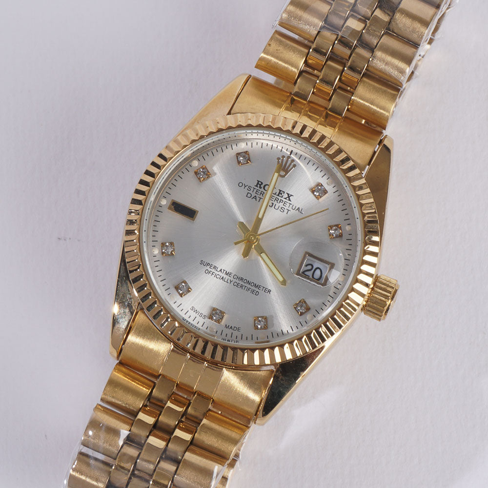 Women Chain Wrist Watch Golden R White