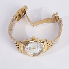 Women Chain Wrist Watch Golden R White