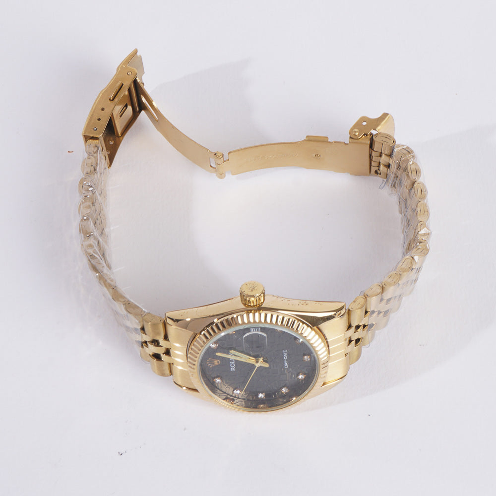 Women Chain Wrist Watch Golden R Black