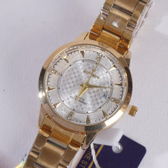 Women Stylish Chain Wrist Watch Golden With White Dial