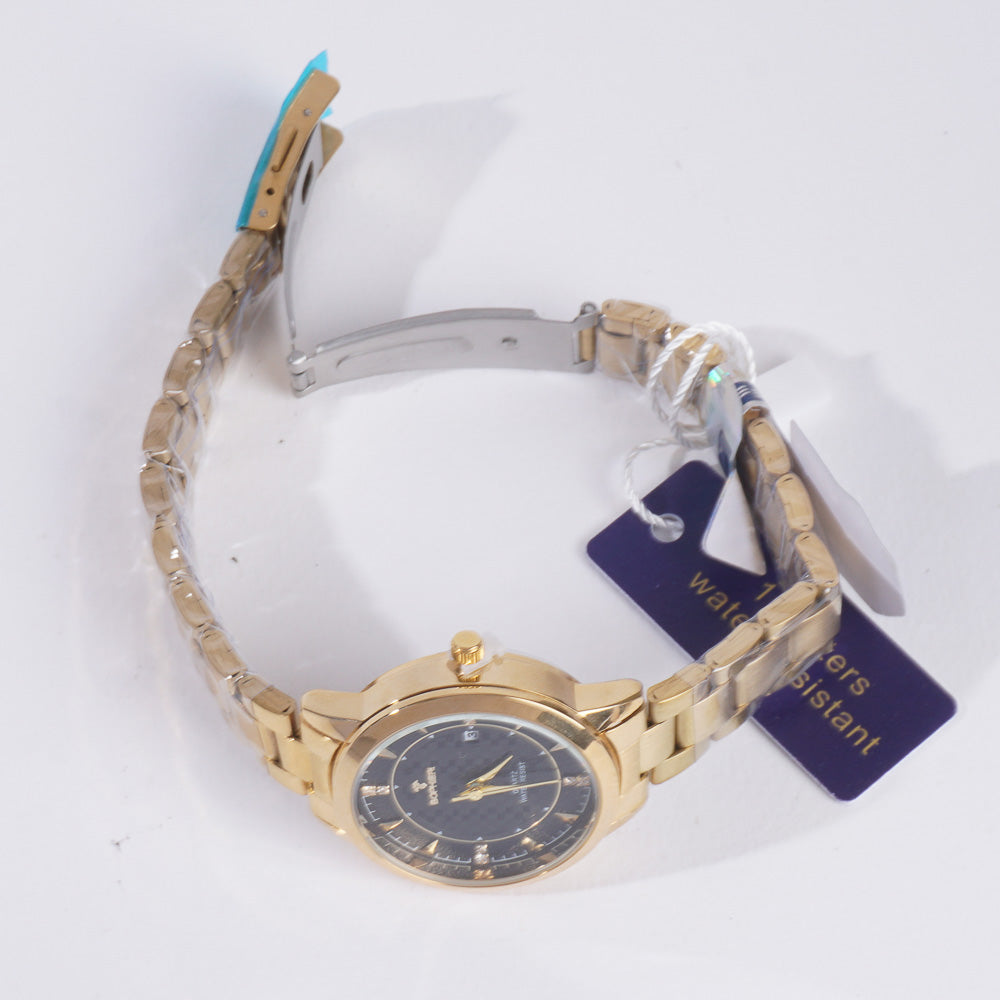 Women Stylish Chain Wrist Watch Golden With Black Dial