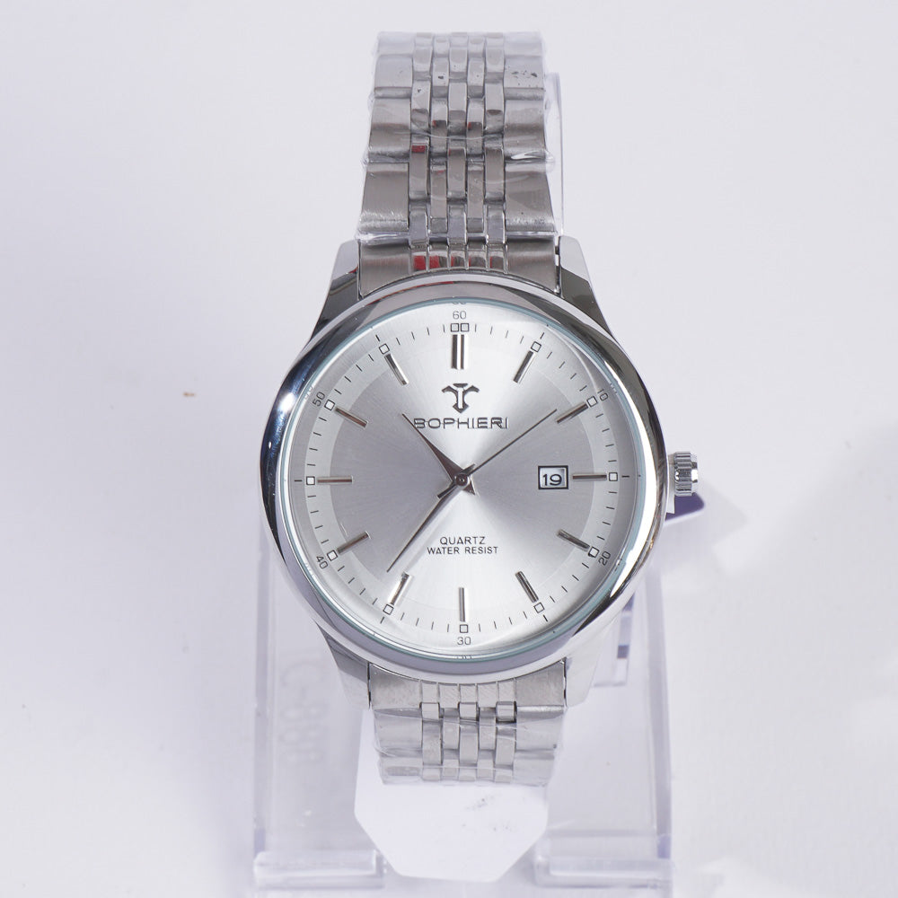 Mens Stylish Chain Wrist Watch Silver With White Dial