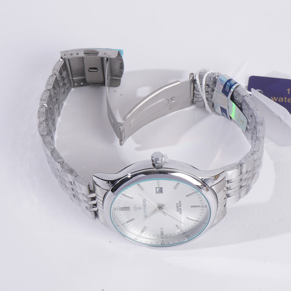 Mens Stylish Chain Wrist Watch Silver With White Dial