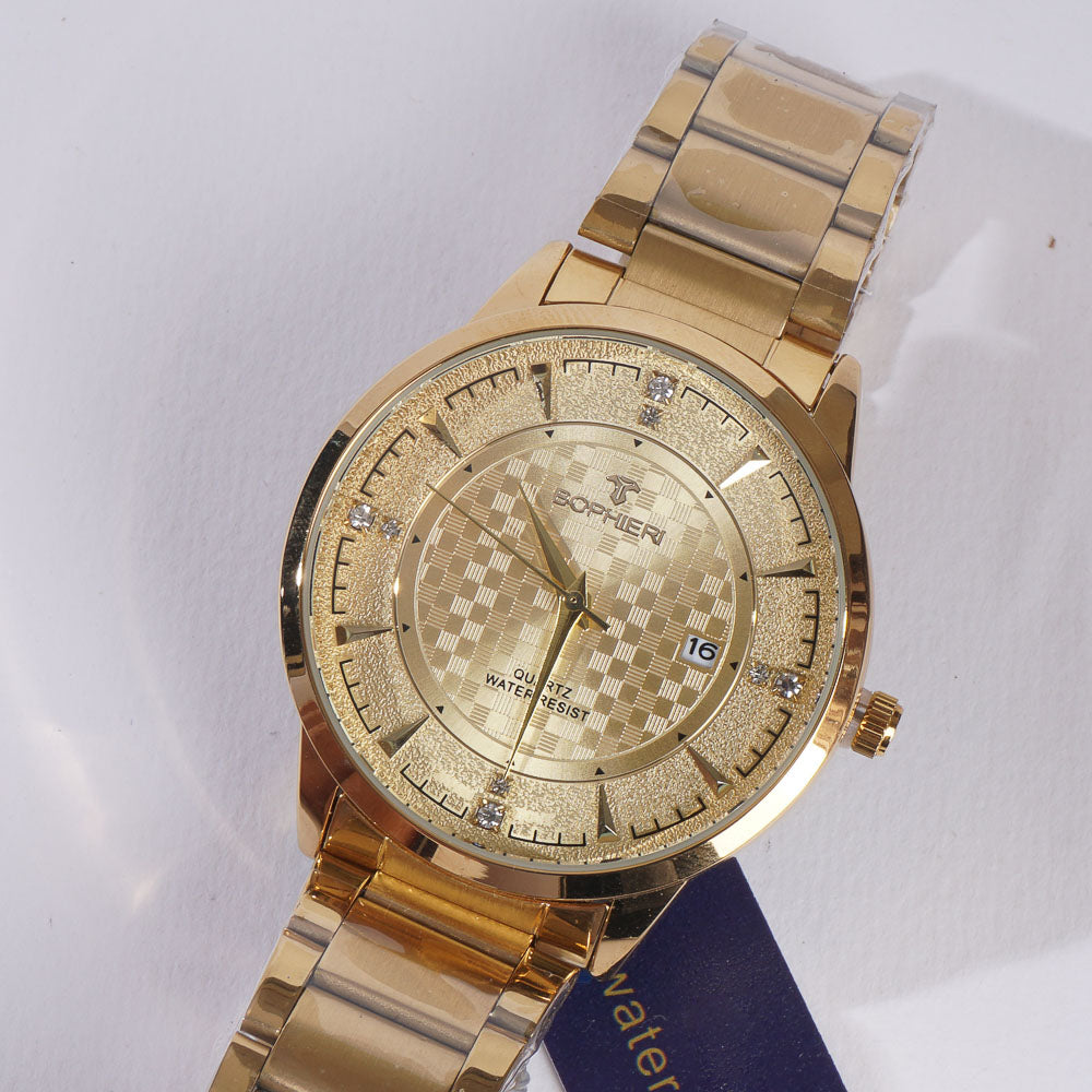 Mens Stylish Chain Wrist Watch Golden