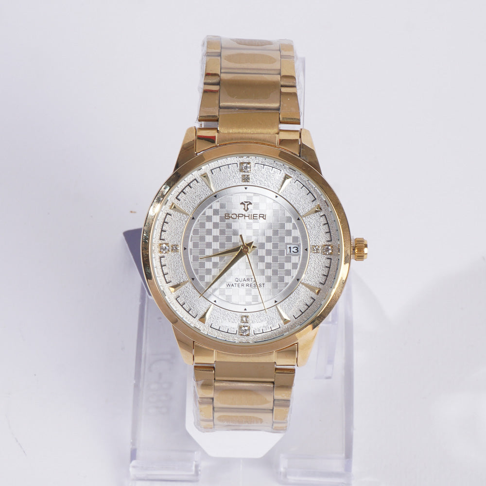 Mens Stylish Chain Wrist Watch Golden With White Dial