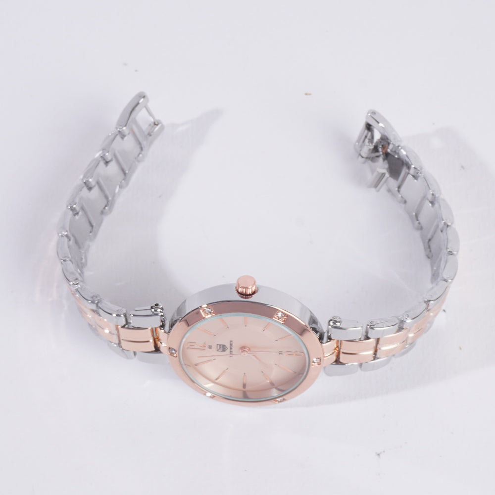Two Tone Women Stylish Chain Wrist Watch Silver&Rosegold