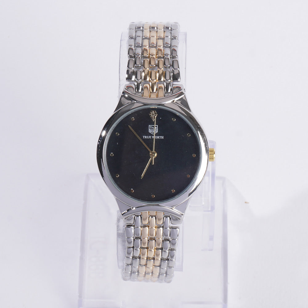 Two Tone Women Stylish Chain Wrist Watch Silver&Golden