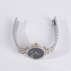 Two Tone Women Stylish Chain Wrist Watch Silver&Golden With Black Dial